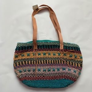 Vintage Etra Handbags Color-block Straw Tote Bag